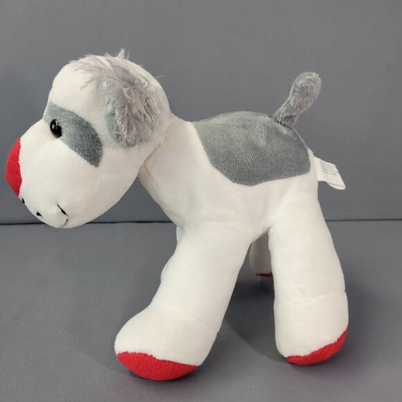 Puppy Dog Plush Toy White Gray Red Nose Soft Lovey by Oriental Trading Co. 8" - Picture 7 of 11